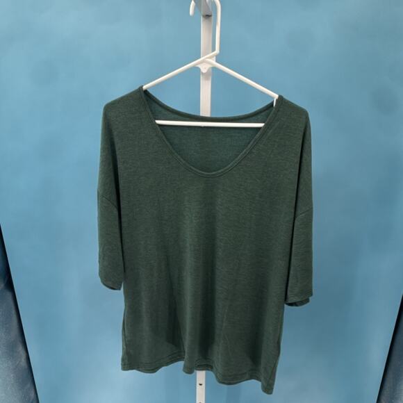 Unbranded Tops - Women's Green Relaxed Knit Pullover T-Shirt V-Neck 3/4 Sleeve M1H888 Size 2XL